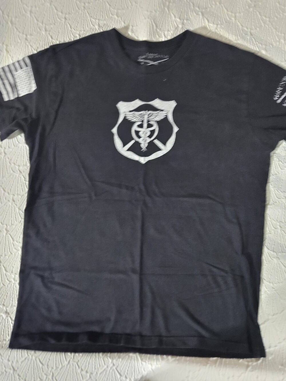 Grunt Style Black Short-Sleeve Tee with White Medical Shield Graphic Hero Size L